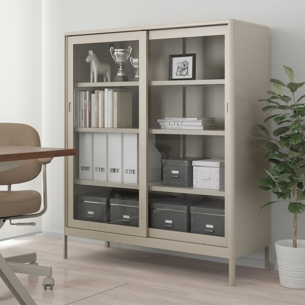 Glazelle Cabinet with sliding glass doors, beige, 120x140 cm - Image 2