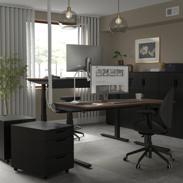 Topwin 200 Desk sit/stand, electric walnut veneer/black, 160x80 cm - Image 2